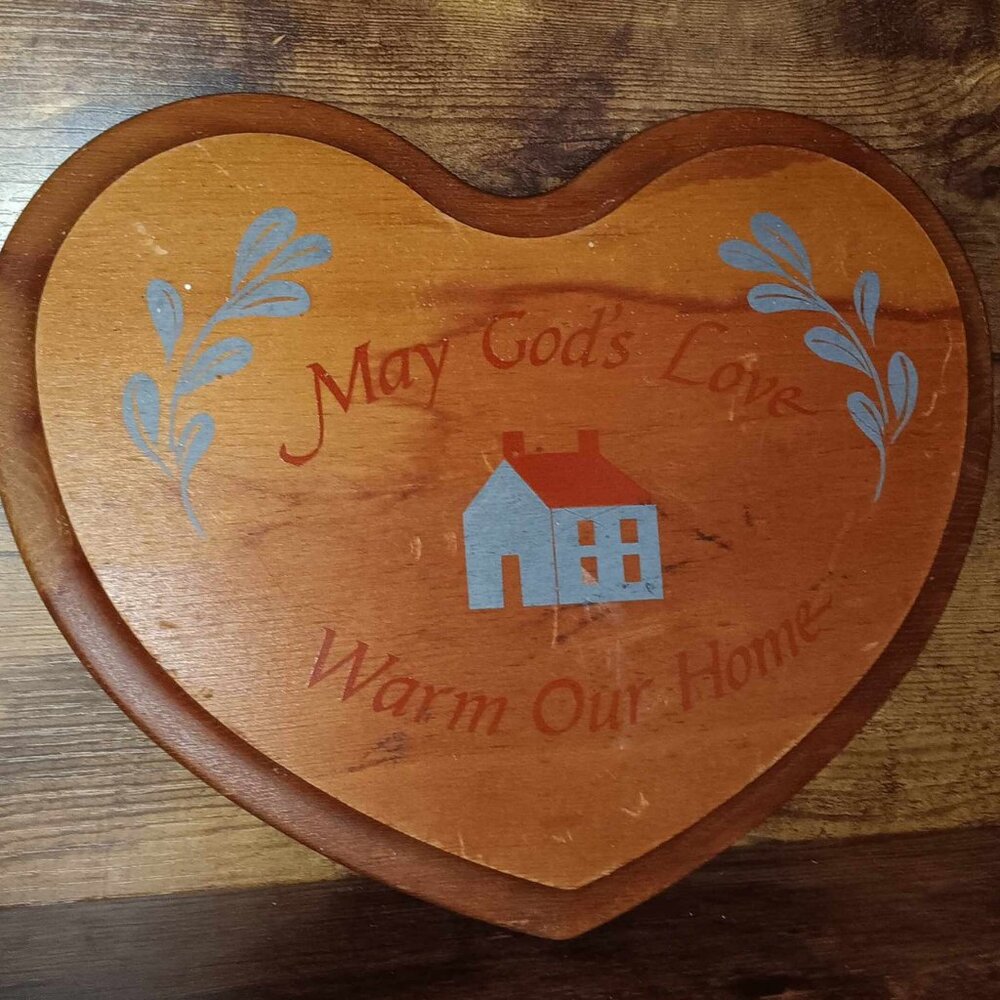 May God’s Love Warm Our Home Wood Heart Wall Hanging